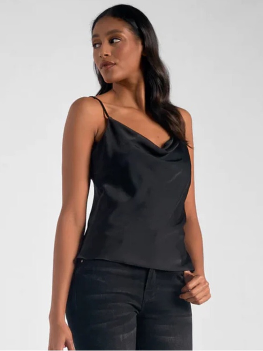 Sofia Cowl Neck Cami in Black - Picture 2 of 7
